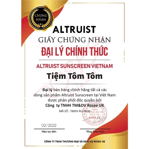 Kem chống nắng Altruist Dermatologist SPF30/50