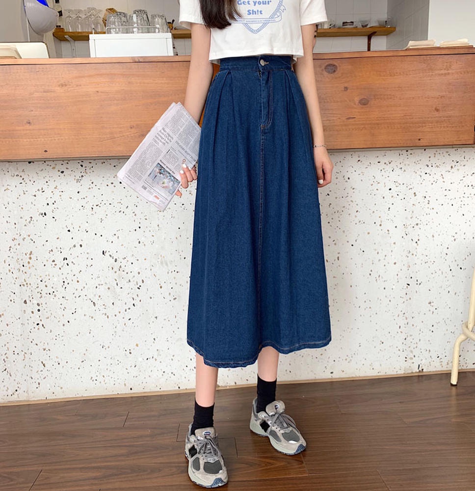 Chân Váy Jean Chữ A Lưng Cao 50277 Phong Cách Hàn Quốc Mới