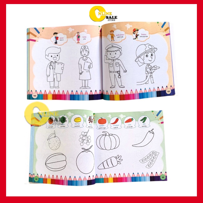 [Mẫu Mới] Tập tô màu cho bé từ 2 3 4 5 6 tuổi 160 trang song ngữ Anh Việt tranh vẽ ngộ nghĩnh nhiều chủ đề