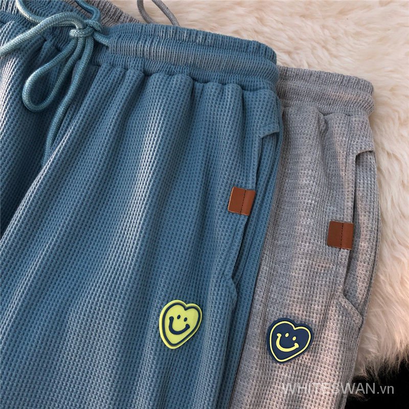 Summer Thin-Style Blue Smiley Face Labeling Shorts Women's Korean Style Loose Trend Hip Hop Casual Wide Leg Sports Shorts