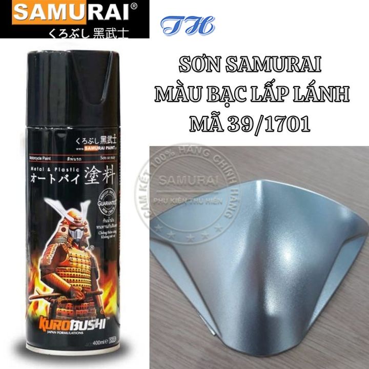 Sơn Xịt Samurai chuyên dùng cho xe máy màu bạc lấp lánh 39/1701 chống cháy, chống rạn nứt, vòi xịt chống chảy