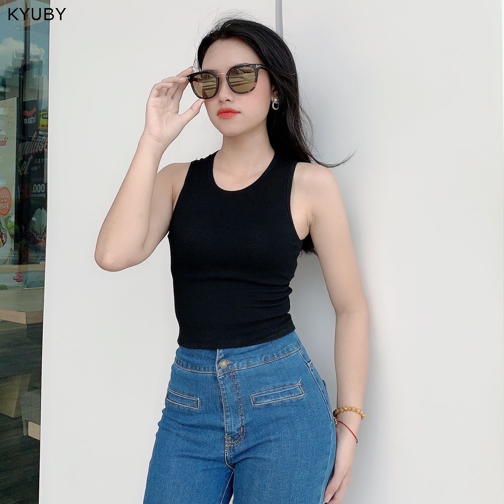 Áo croptop nữ KYUBY chất cotton - Áo ba lỗ cộc tay dáng ôm mềm mịn