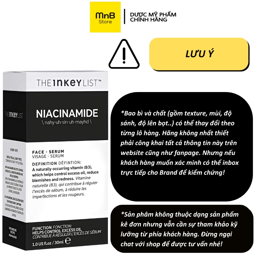 Serum The Inkey List Niacinamide Giảm Mụn Kiềm Dầu Thu Nhỏ Lỗ Chân Lông 30ml