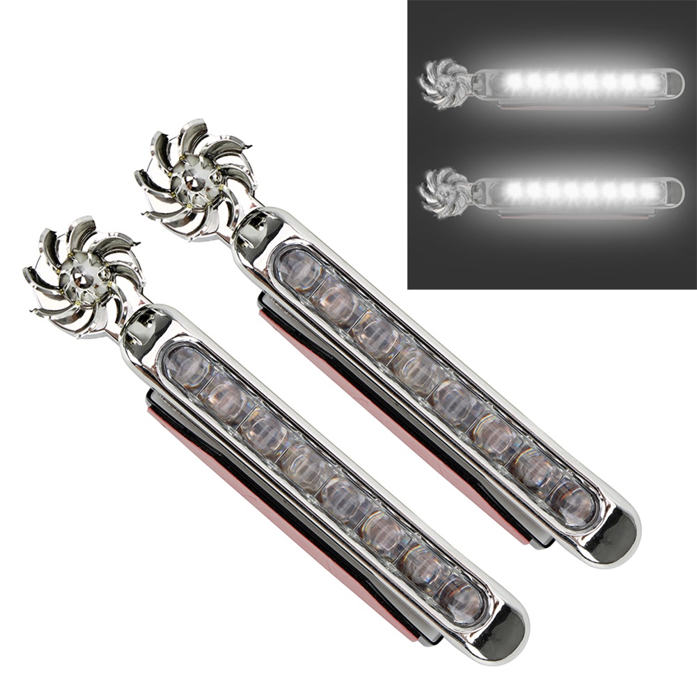 Set 2 đèn LED DRL chạy bằng năng lượng gió kèm quạt xoay dùng trang trí xe hơi