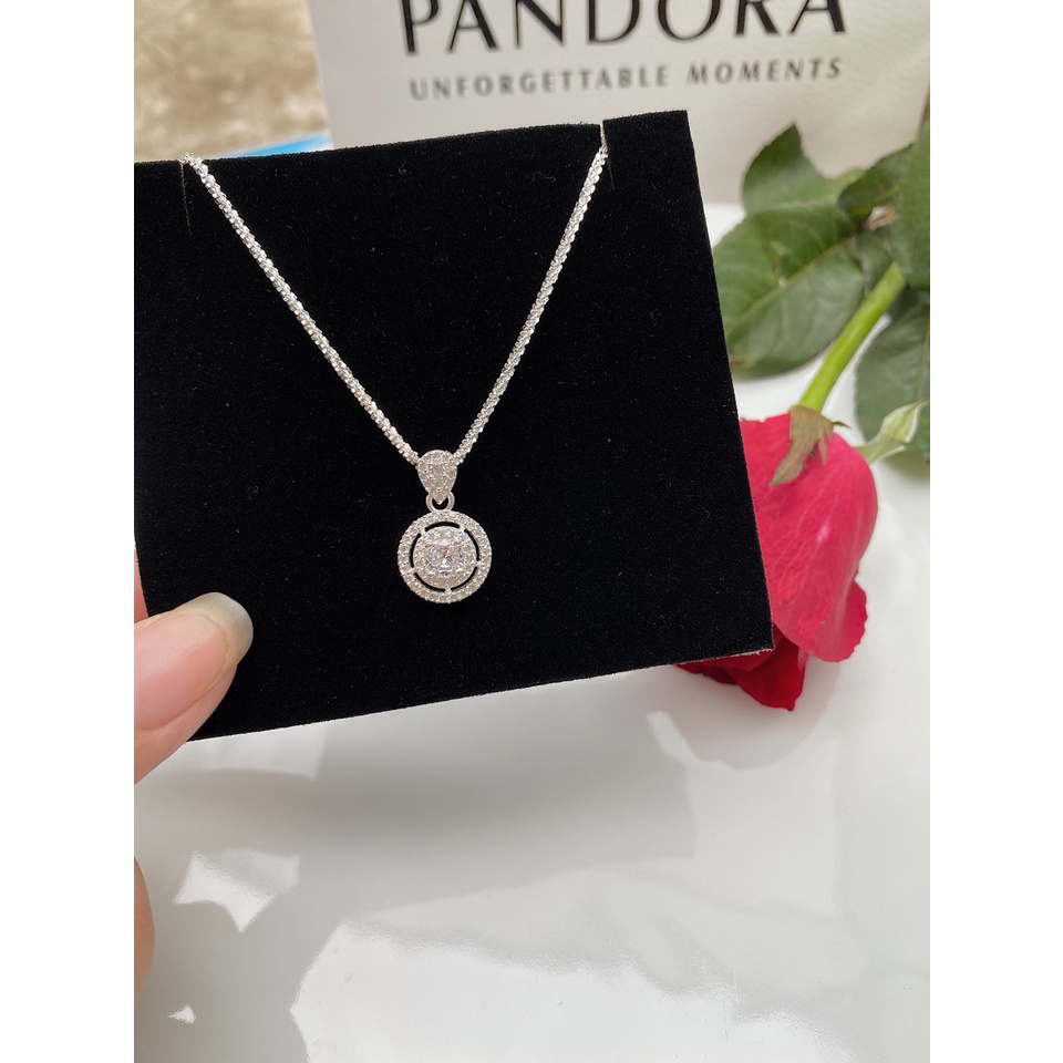 Dây chuyền bạc ý Evasilver mặt hình tròn gắn đá sang trọng nữ tính, Vòng cổ bạc S925 mẫu dây xù bền đẹp sáng bóng