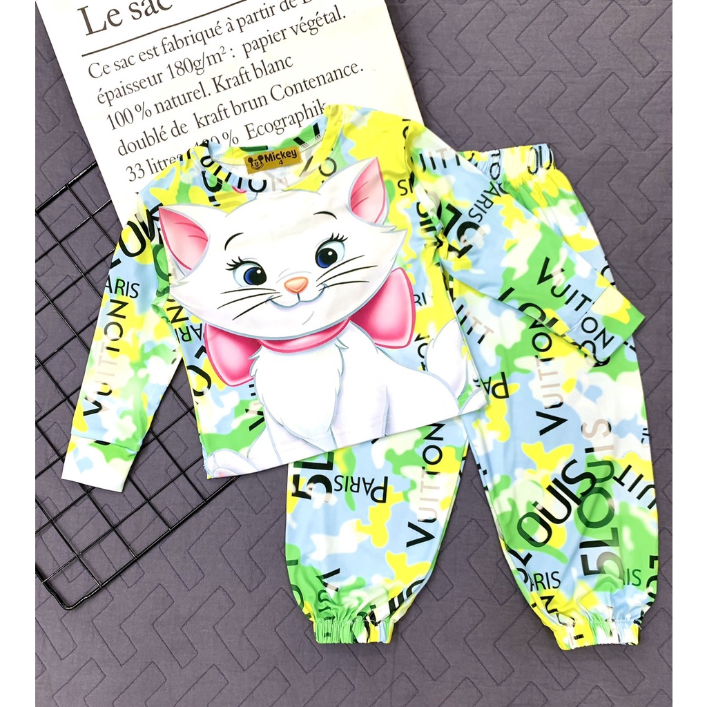 (22-40kg) Bao đẹp, đồ bộ thun lạnh 3d xuất nhật tay dài quần dài bé gái, co giãn 4 chiều thoáng mát (306)