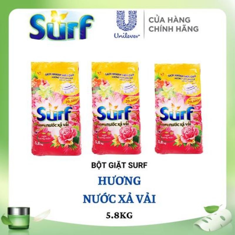 Bột giặt Surf Ngát Hương Xuân 5,8kg, Tặng Nước Xả Vải Surf 750ml