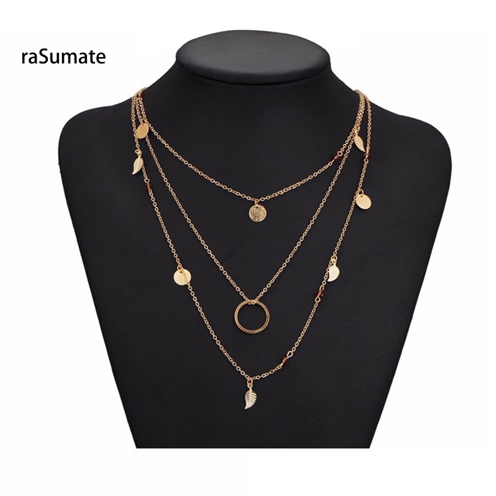 {Sum} Women Fashion Jewelry Choker Multilayer Bohemian Gold Leaf Pendant Necklace