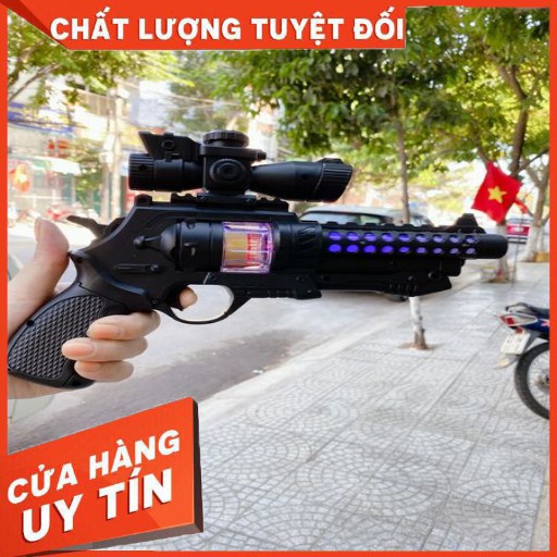 Đồ chơi bắn súng cho bé bằng pin có đèn và nhạc vui nhộn