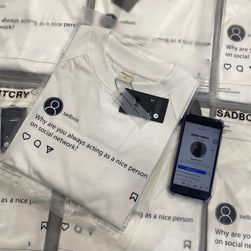 ÁO THUN SADBOIZ SADSTAGRAM TEE - WHITE Sadboizaintcry Chính Hãng tặng kèm tote dx.resell