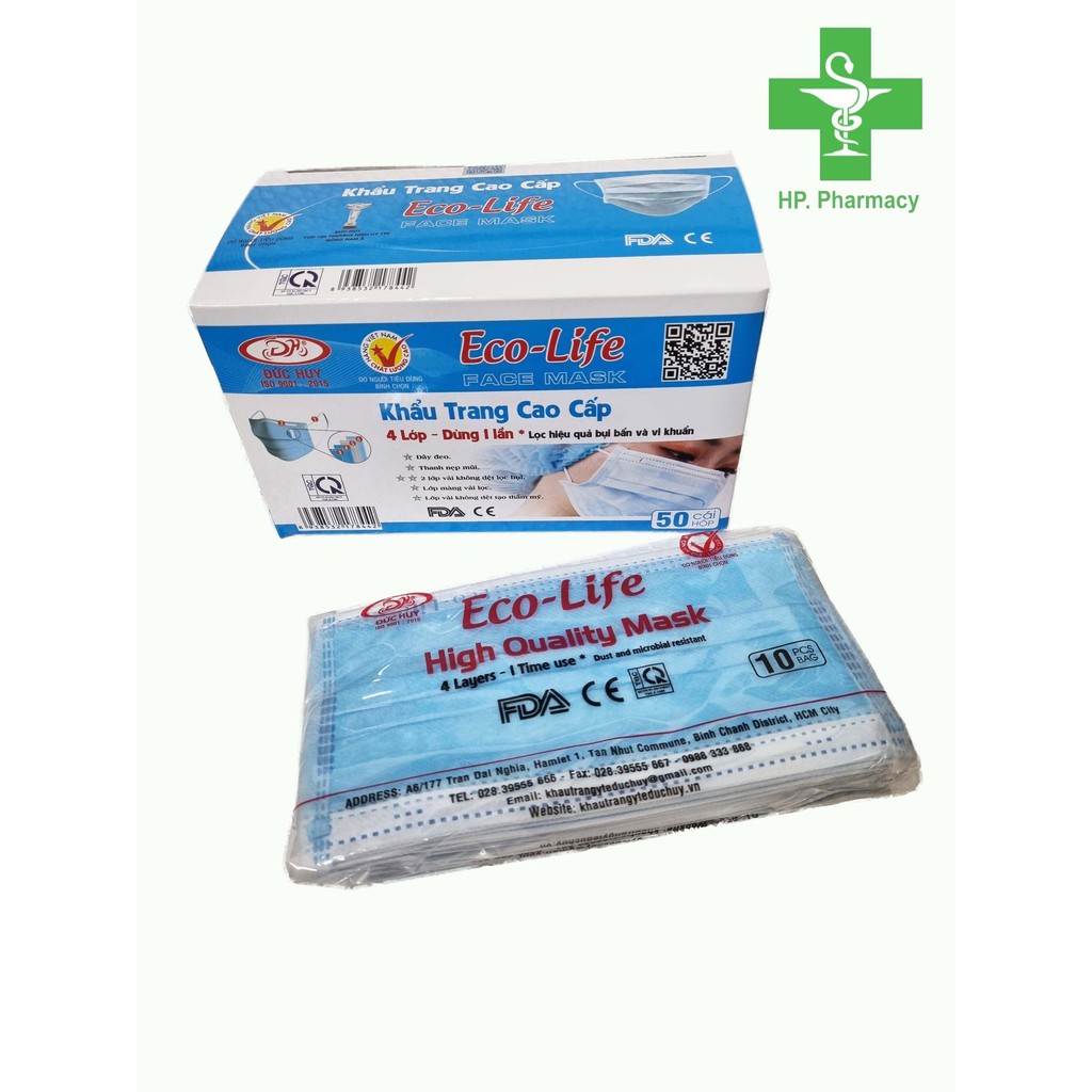 Hộp 50 Chiếc Khẩu Trang Y Tế 4 Lớp Giấy Lọc Kháng Khuẩn ECO LIFE