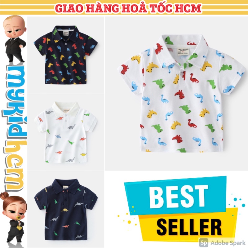 ( HÀNG MỚI) Áo POLO bé trai WELLKIDS áo thun in hình KHỦNG LONG