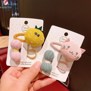 Set 2 Kẹp Tóc Cột Tóc Hình Thú Dễ Thường Và Nơ Len