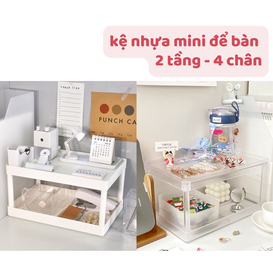 Kệ nhựa mini để bàn 2 tầng 4 chân