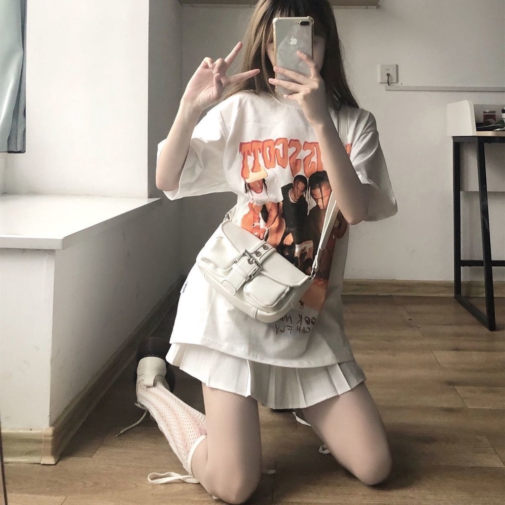 Áo Thun Cotton Ngắn Tay Màu Trắng Đen Phong Cách Hip Hop Hàn Quốc Cho Nam Nữ