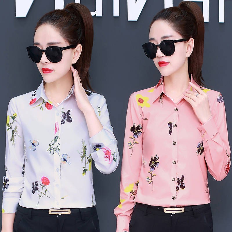 Áo Sơ Mi Chiffon Tay Dài Nhuộm Màu Phong Cách Hàn Quốc Mới 2019 Cho Nữ