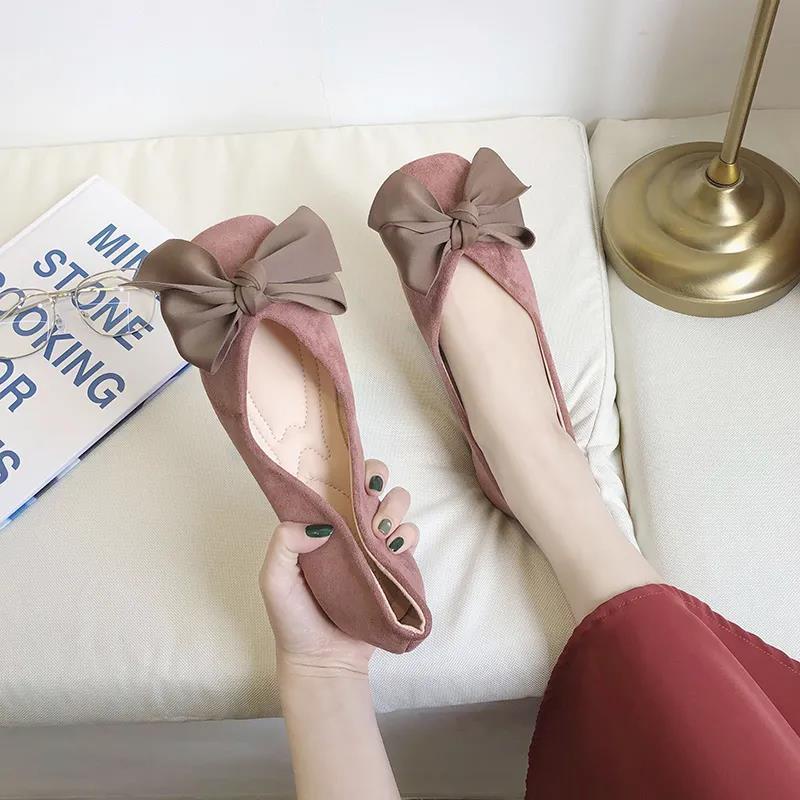 Dép búp bê mũi vuông đính nơ dễ thương phong cách Hàn Quố