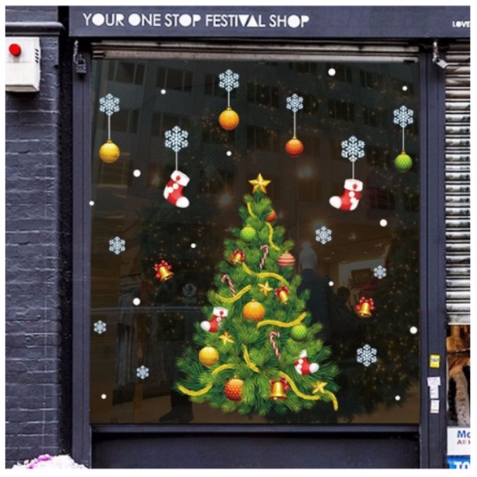 Decal trang trí Noel Hít TĨnh Điện - Cây thông giáng sinh nhiều phụ kiện và hoa tuyết rơi | BigBuy360 - bigbuy360.vn