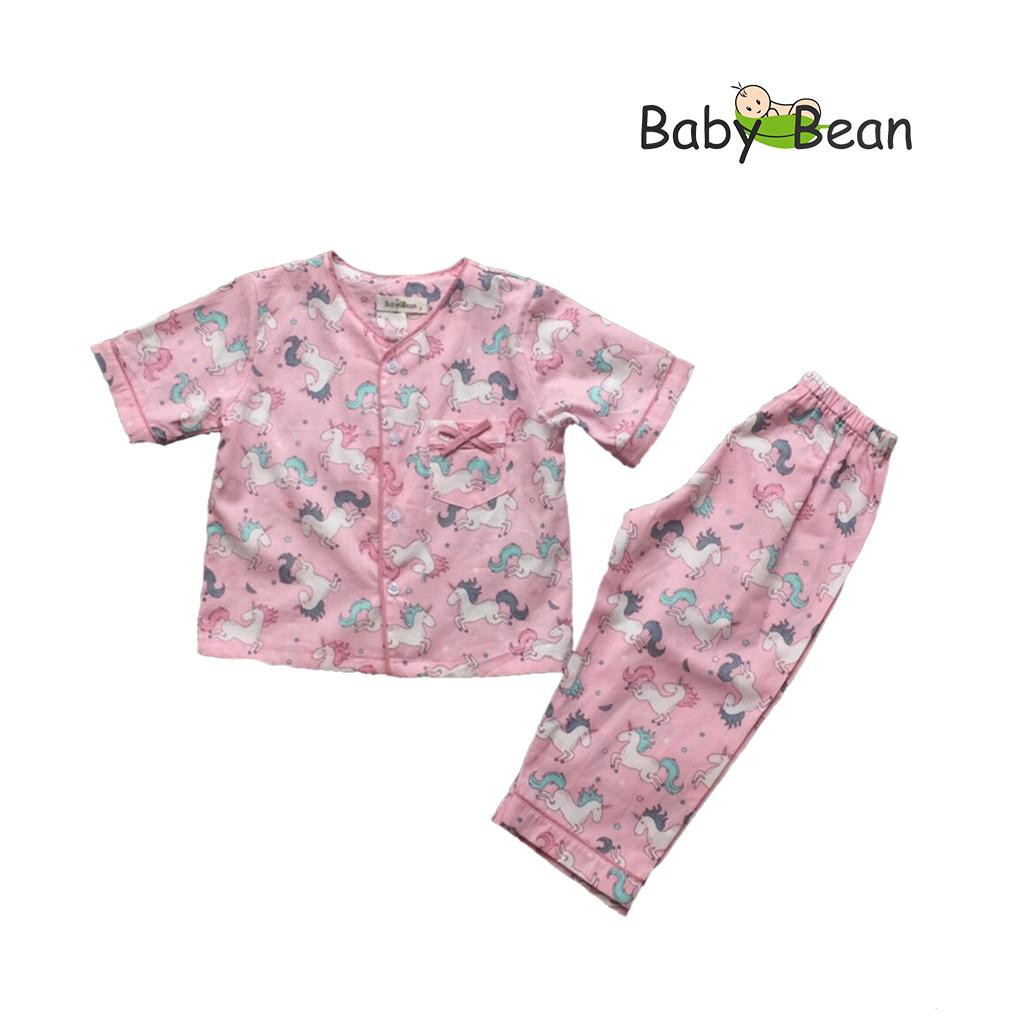 Bộ Đồ Cotton Pyjama cổ Tim hình Thỏ Mèo Bé Gái BabyBean