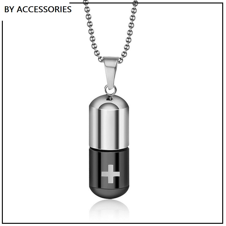 Dây chuyền inox chuỗi bi tròn phối mặt hình viên thuốc chữ thập không gỉ