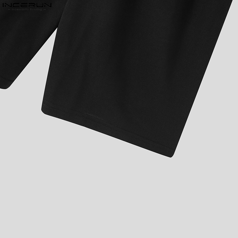 Bộ sơ mi dài tay + quần short INCERUN màu trơn thời trang mùa thu cho nam