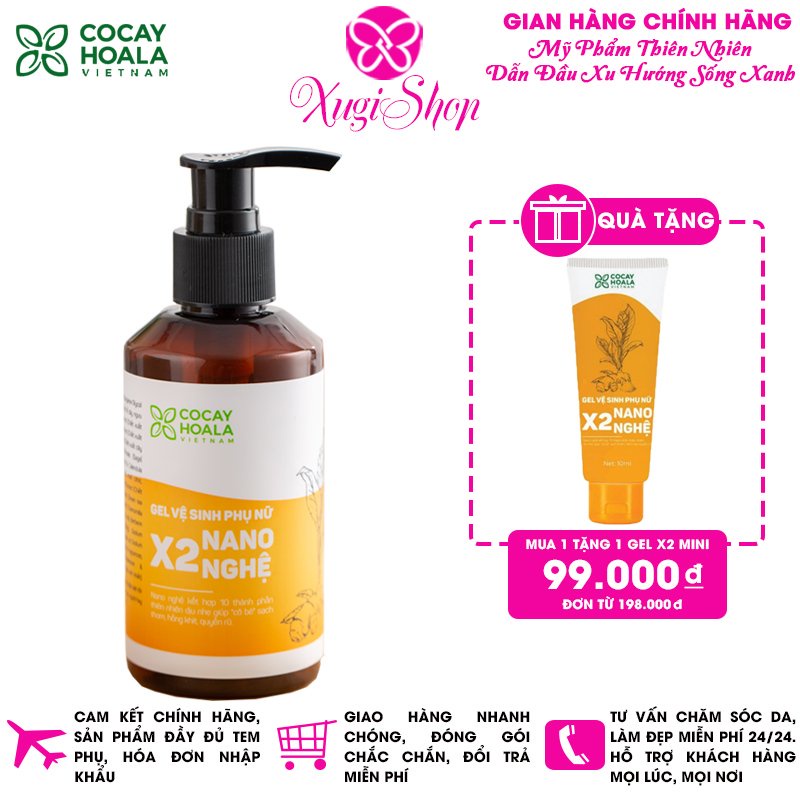 Dung dịch vệ sinh phụ nữ Giảm Ngứa Gel X2 Nano Nghệ Cỏ Cây Hoa Lá 150 ml