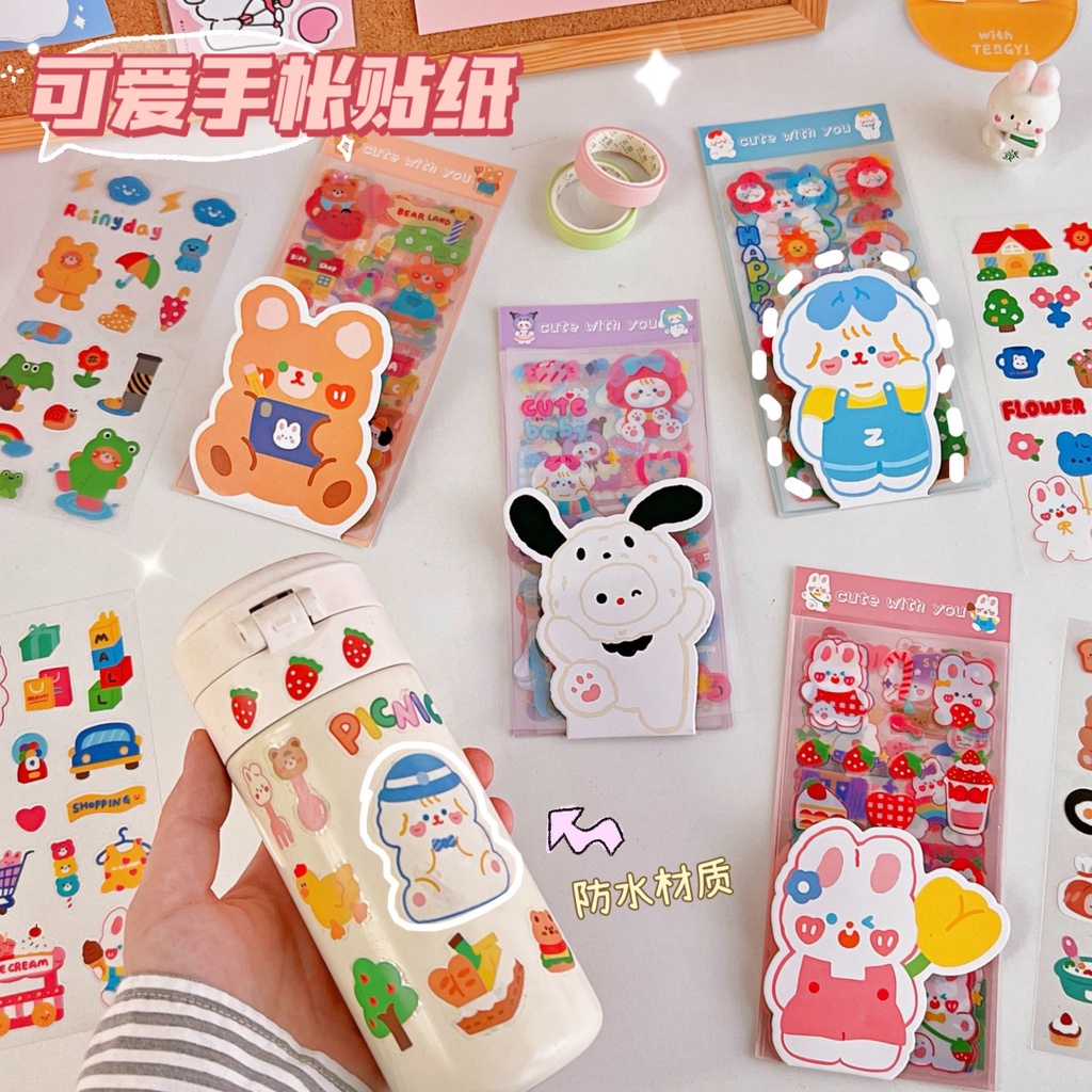 Set 10 Miếng Dán Hình Hoạt Hình Dễ Thương Trang Trí Cốc / laptop DIY
