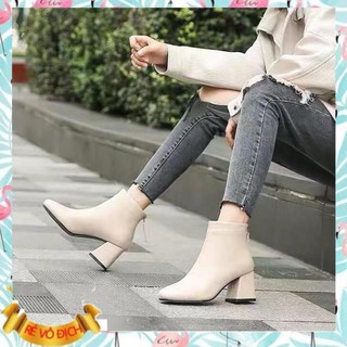 oder Giày bốt cổ lửng da PU 2 màu đen, kem - BOT02