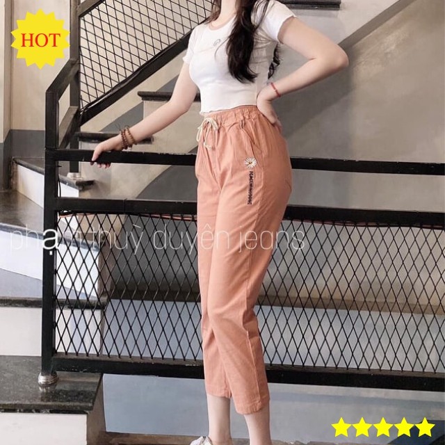 [Có Size 90kg] Quần Baggy Nữ Thêu Hoa Cúc Đẹp 2022