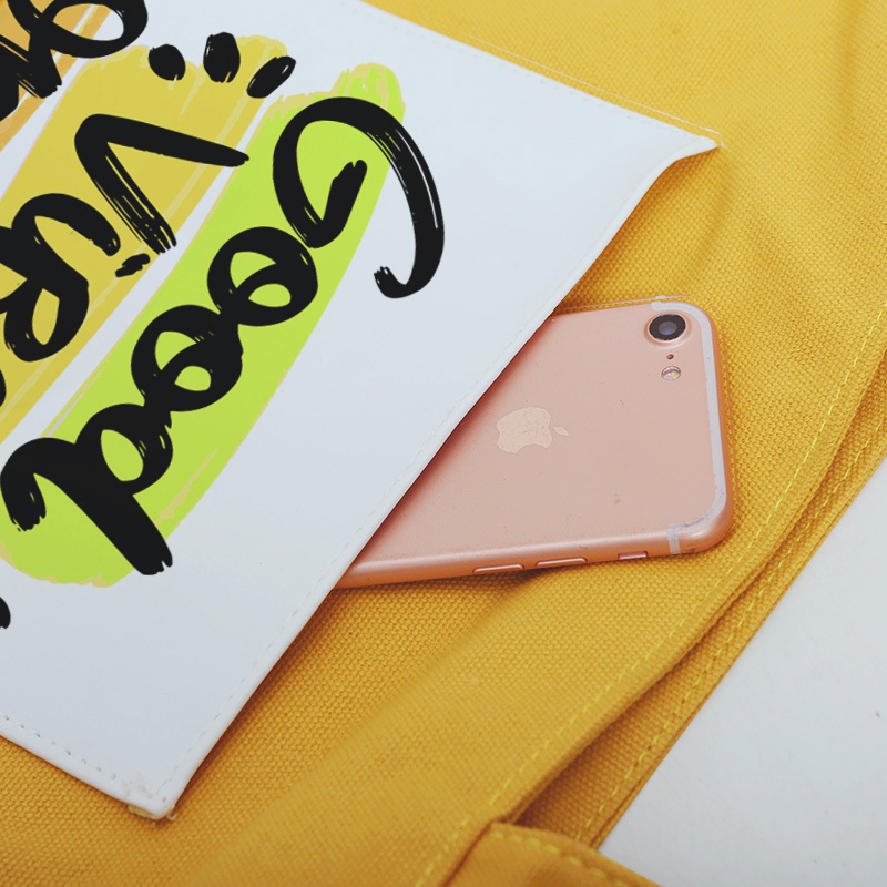 Túi Tote vải đen túi nhỏ thời trang phía trước họa tiết chữ đeo vai phong cách Ulzzang