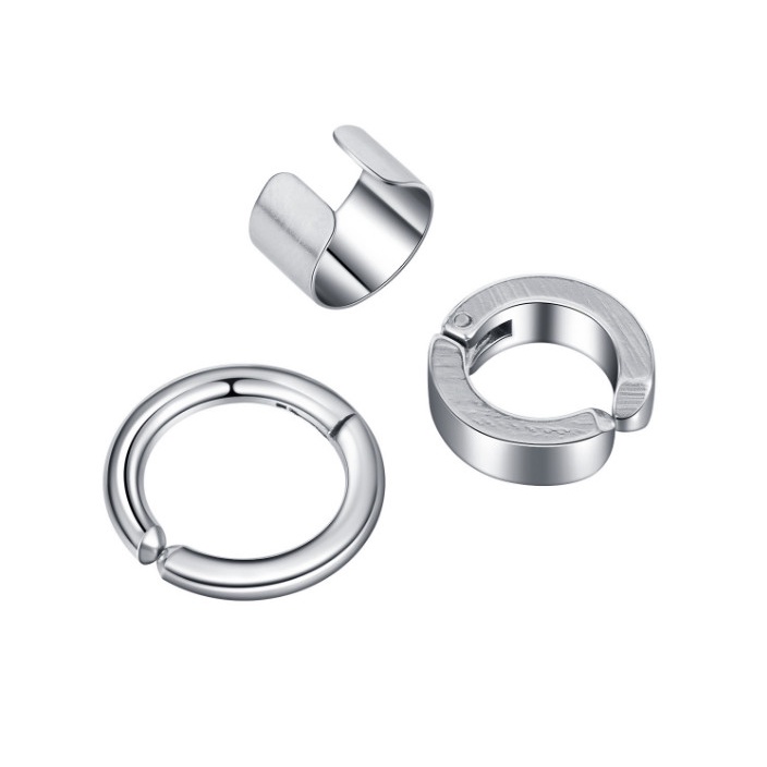 Set 3 Chiếc Bông Tai Nam Nữ Kẹp Vành Unisex Ko Cần Bấm Lỗ Tai Titan Ko Đen TT 3910