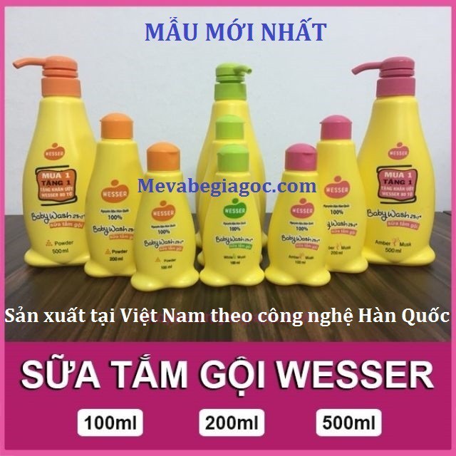 (Made in Vietnam) Sữa Tắm Gội 2in1 không cay mắt Bé - Wesser (Công nghệ Hàn Quốc) (Màu Xanh Lá)