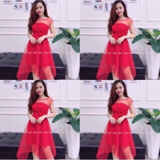 Đầm lưới dự tiệc váy so le + Ảnh thật