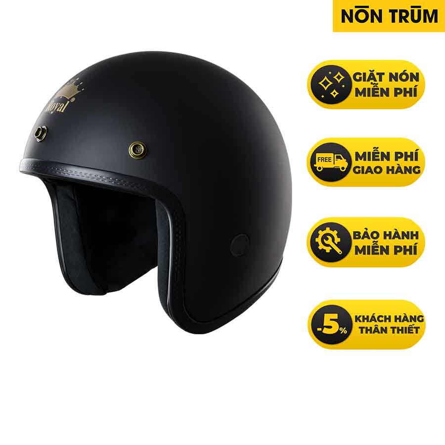 Nón bảo hiểm 3/4 ROYAL M20B đen nhám trơn