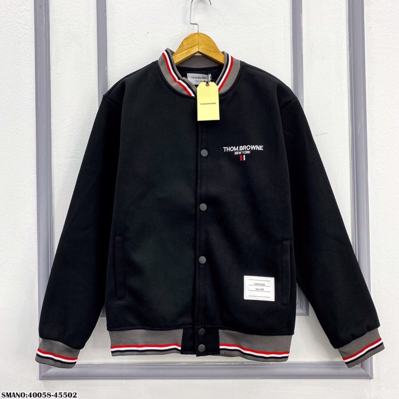 Áo bomber thom Browne chất dạ bo viền thêu chữ
