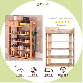 Kệ gỗ để giày 5 tầng , tủ giày thông minh puca có ngăn kéo, 83 x 24 x 60 cm