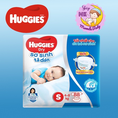 (Bọc kén còn tằm) Tã dán sơ sinh Huggies S56, NB74,S88 mới