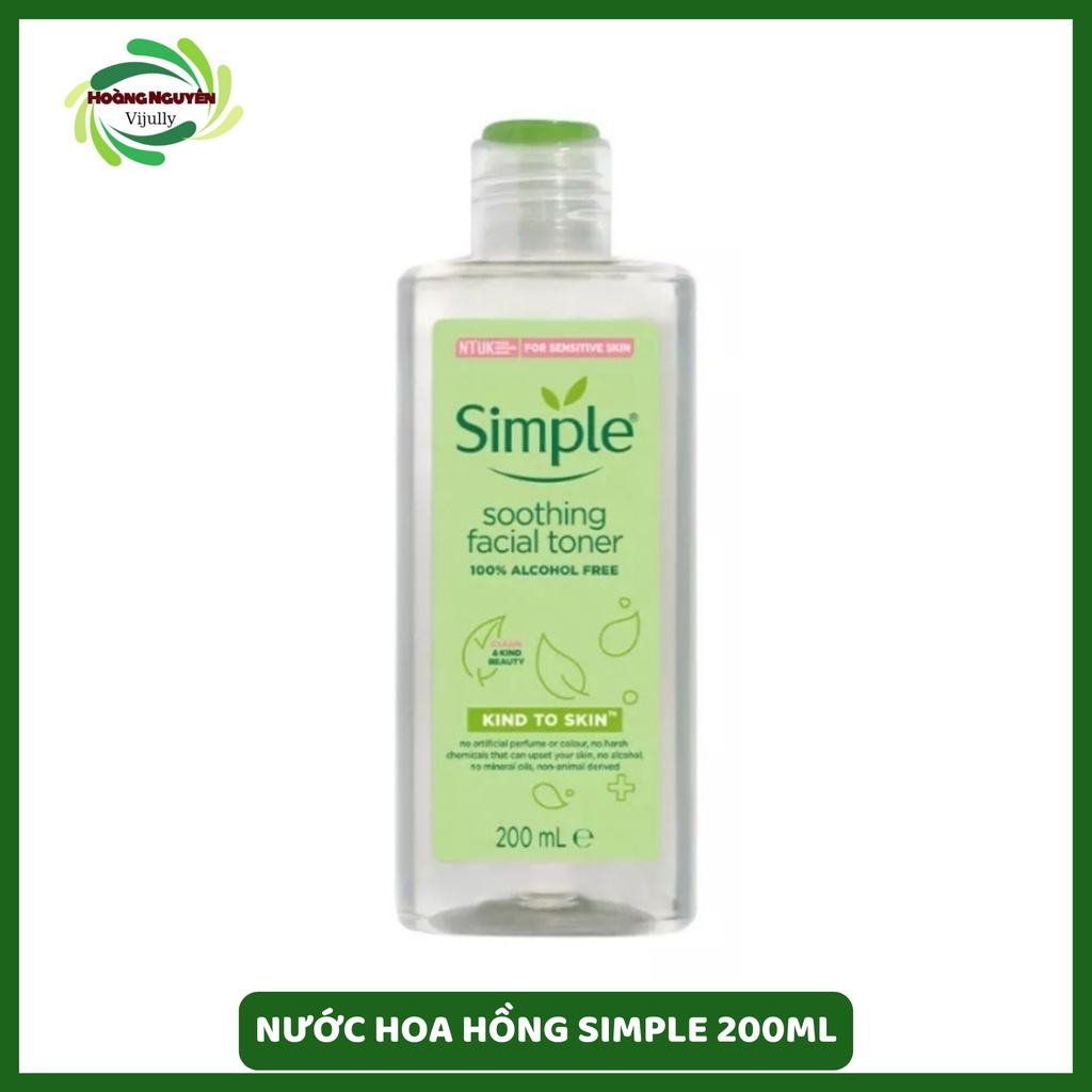 Nước hoa hồng Simple Toner làm dịu và cân bằng độ ẩm cho da - lành tính không chứa cồn 200m