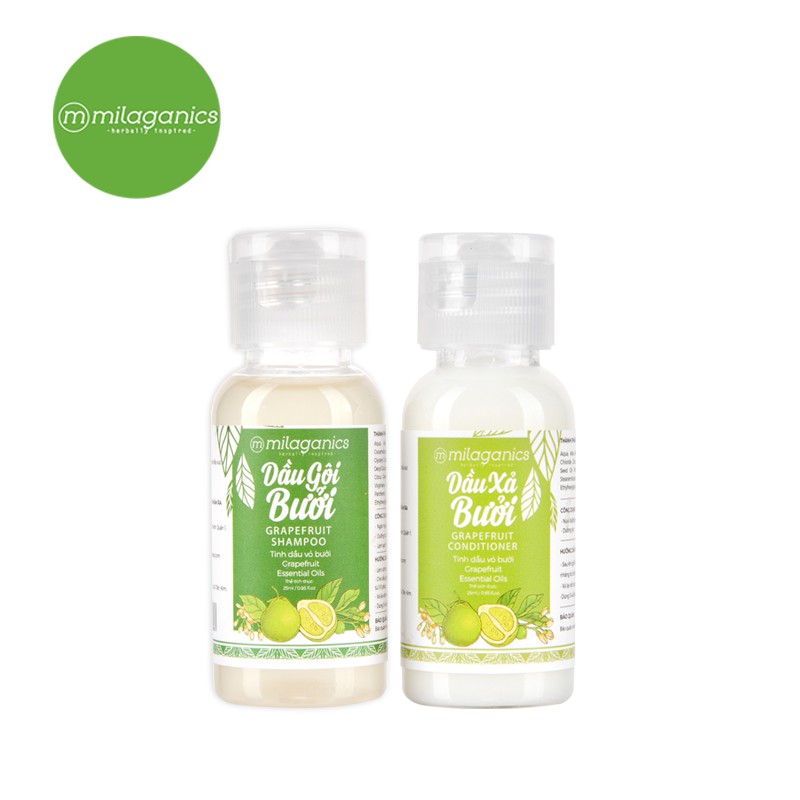 Bộ Dầu Gội Và Dầu Xả Bưởi Kích Thích Mọc Tóc Milaganics (25ml/Chai)