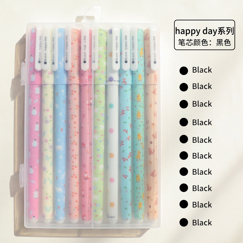 Bộ 10 Bút Gel Ngòi 0.5mm Nhiều Màu Sắc Dễ Thương Dành Cho Học Sinh