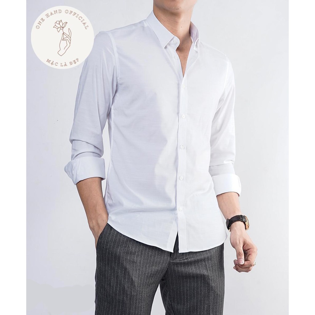 Áo sơ mi lụa nến 1HAND nam trắng dài tay vải lụa lịch lãm sang trọng - Mã SMN | BigBuy360 - bigbuy360.vn