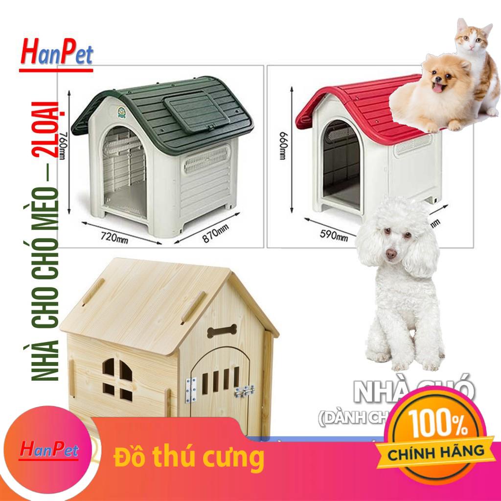 Hanpet.GV- - Nhà cho chó mèo ở (2 loại gỗ và nhựa) chuồng chó cao cấp mái nhọn