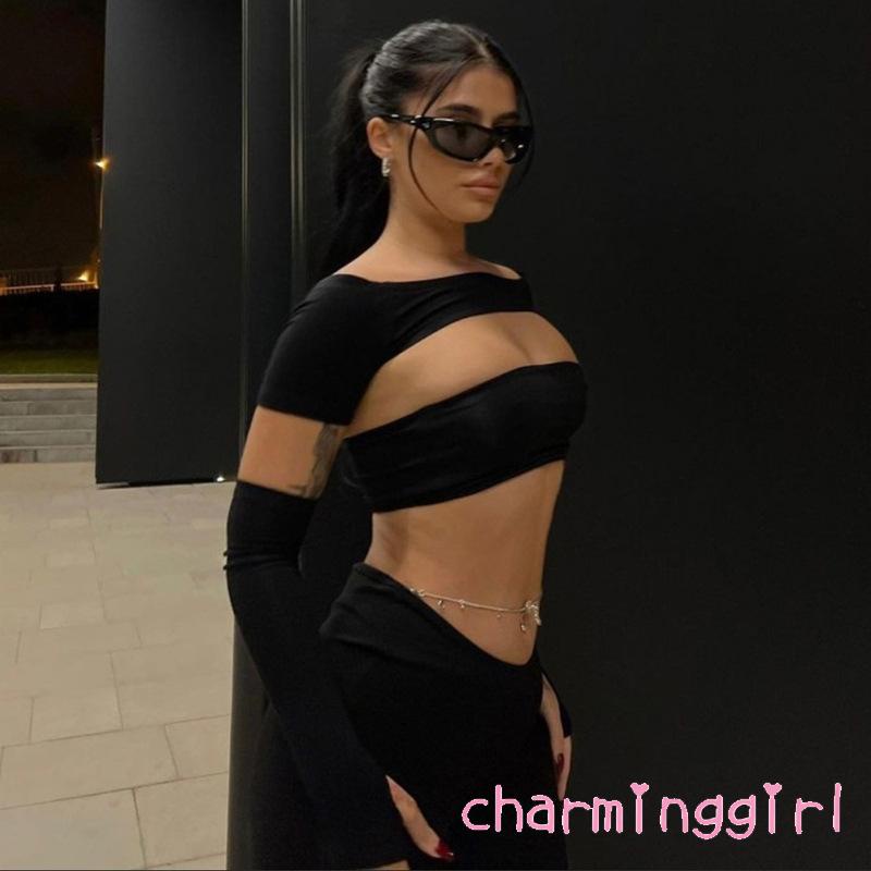Set Áo Croptop Tay Ngắn Màu Sắc Thanh Lịch
