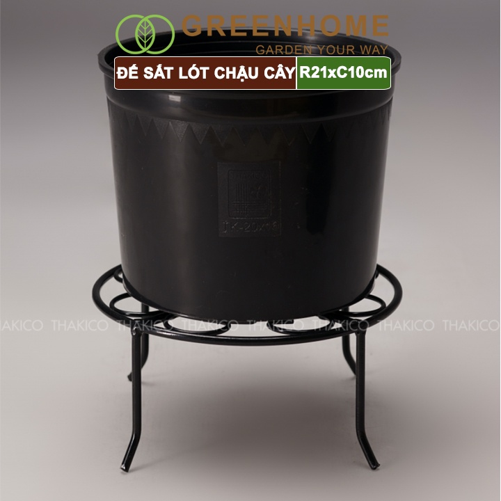 Đế kê chậu cây bằng sắt Greenhome, R21xC10cm, sơn tĩnh điện, màu đen, uốn mỹ nghệ, bền, đẹp, nhiều hình dạng lựa chọn