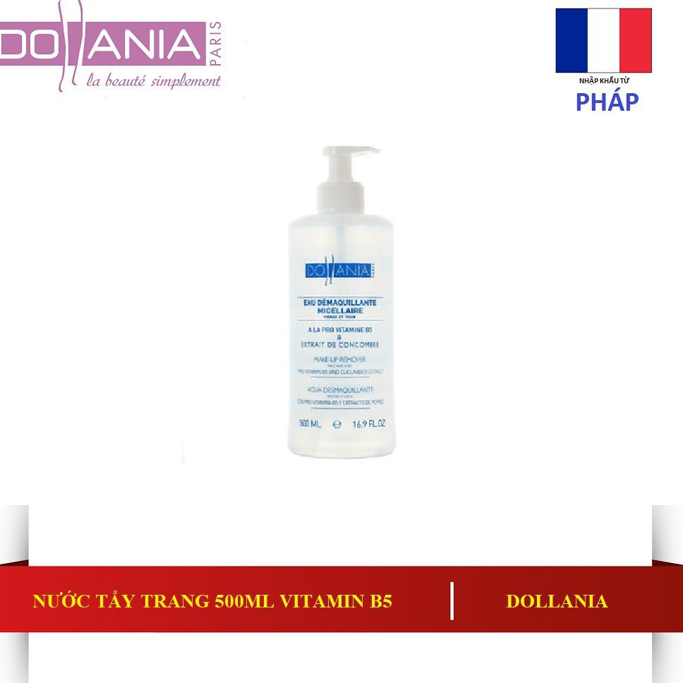 Nước tẩy trang Micellaire Vitamin B5 & Tinh chất dưa leo Dollania 500ml( tặng kèm bông tẩy trang) -Hàng nhập khẩu