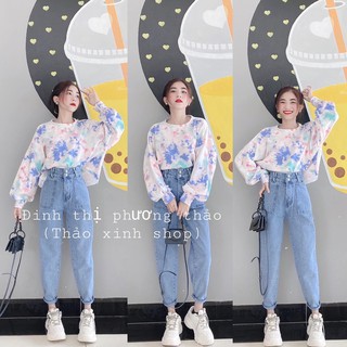 ☀️set baggy jeans 2 nút + croptop td loan màu