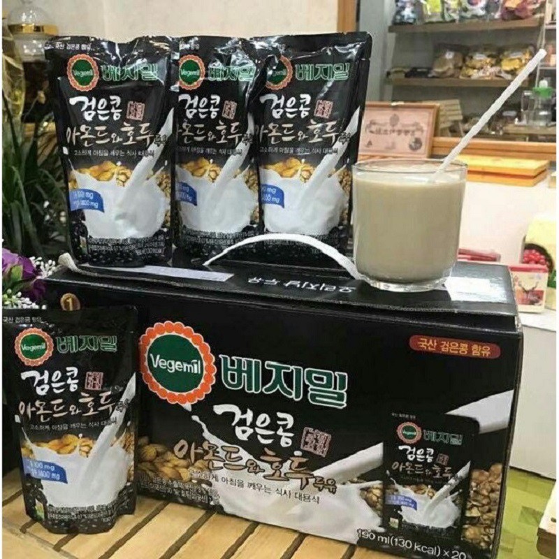 [ Giá Sỉ ] Sữa Óc Chó Đậu Đen Hạnh Nhân Vegemil Hàn Quốc, Hộp 20 Gói * 190ml, Ít Đường Tiện Lợi Và Rất Tốt Cho Sức Khỏe