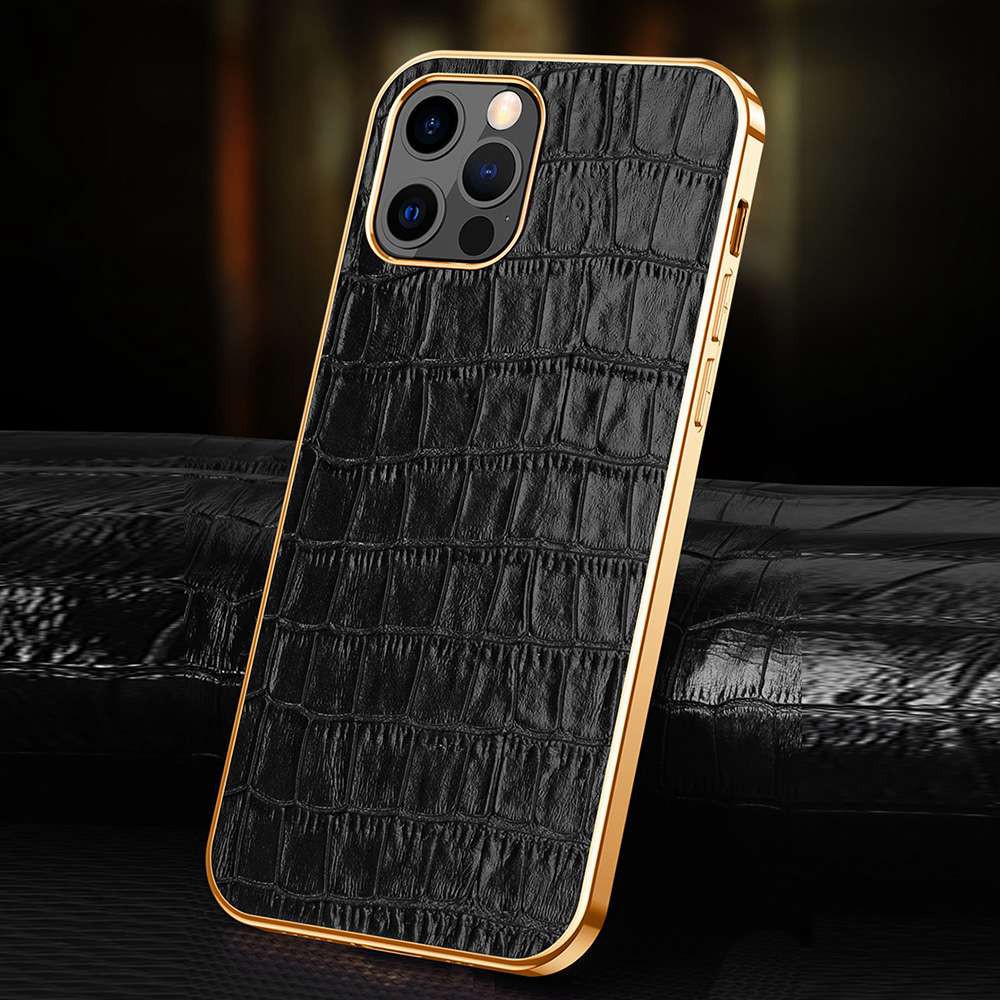 Ốp Điện Thoại Vân Da Bò/Cá Sấu Khung Vàng Cho Iphone 12 11 Pro Max X Xr Xs 12 Mini | BigBuy360 - bigbuy360.vn
