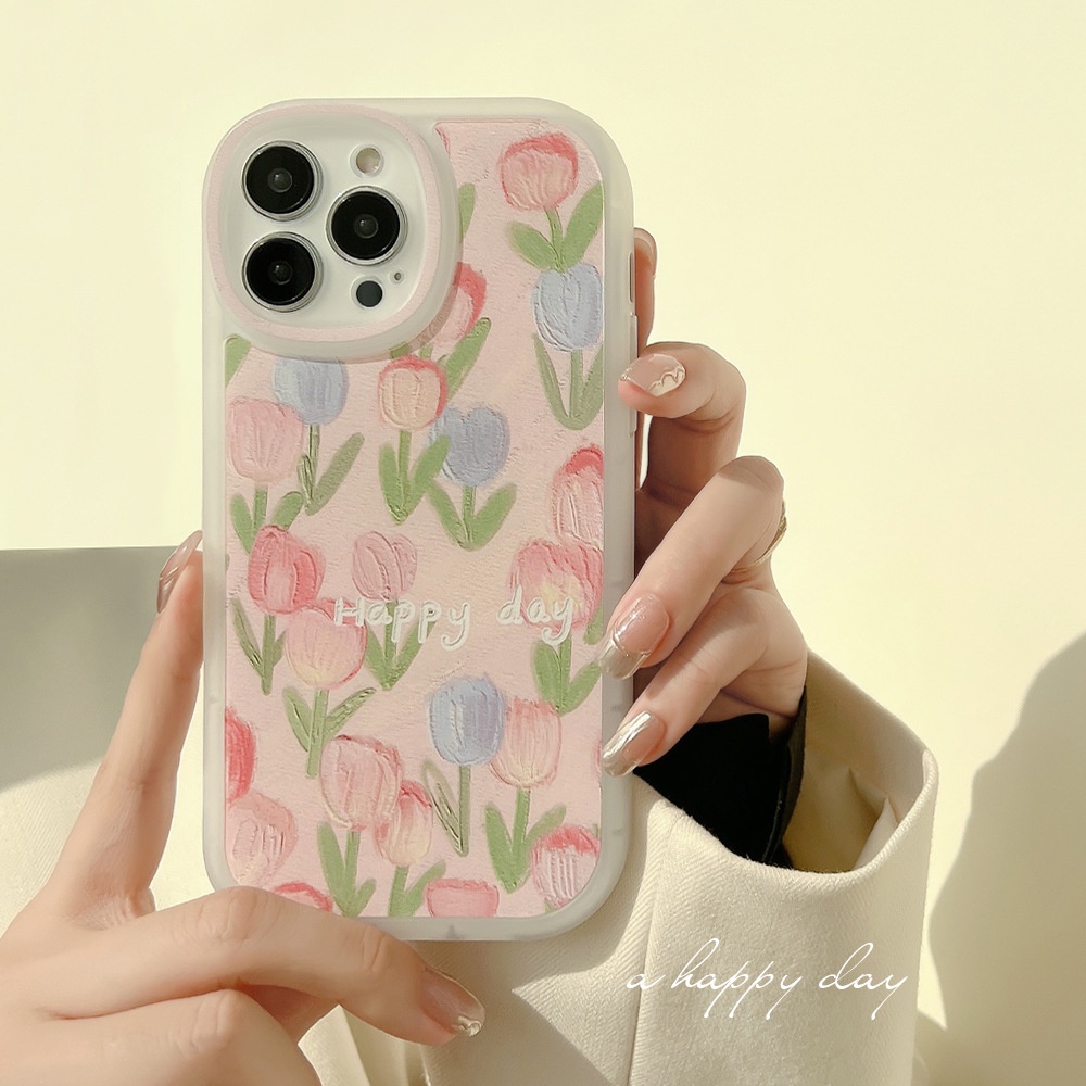 ỐP LƯNG IPHONE Ốp Điện Thoại Bán Trong Suốt Họa Tiết Hoa tulip Dễ Thương Cho iphone13 / 14 / 15 x 11 13promax 12-DINUO
