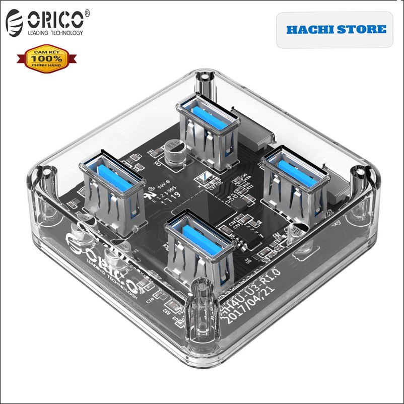 Bộ chia 1 ra 4 cổng USB 3.0 trong suốt ORICO -MH4U-U3 - Hàng Phân Phối Chính Hãng